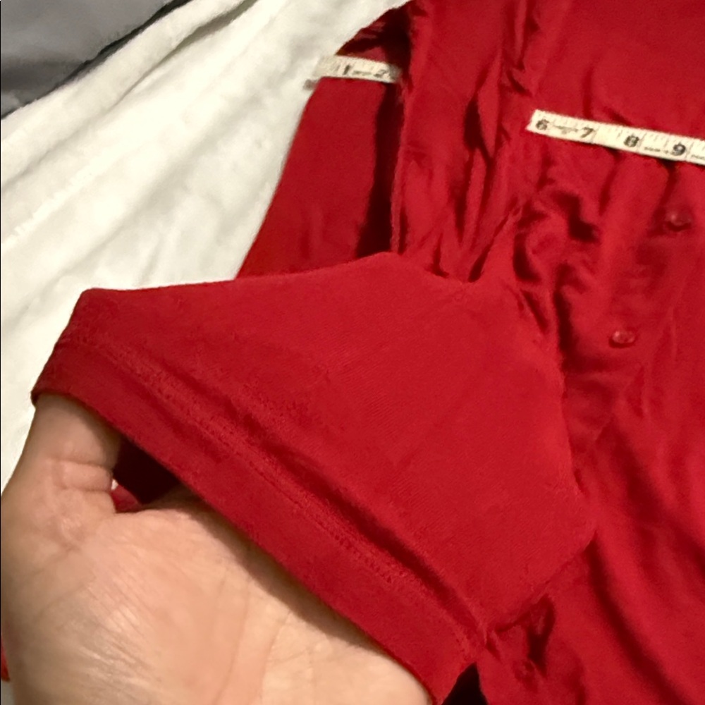 Red Long-Sleeve Button-Up Shirt - Picture 2 of 3